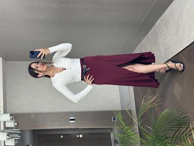 Bordo Sandy Kumaş Anvelop İçi Şortlu Kadın Midi Boy Etek