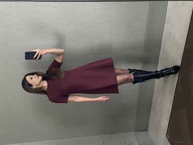 Bordo Selanik Kısa Kol Bisiklet Yaka Kadın Mini Çan Elbise