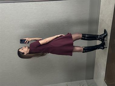 Bordo Selanik Kısa Kol Bisiklet Yaka Kadın Mini Çan Elbise