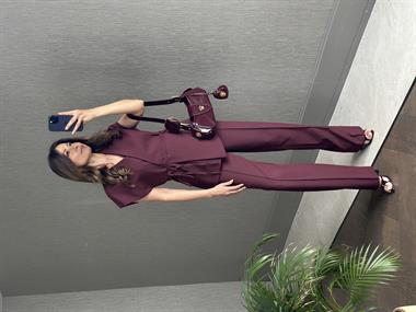 Bordo Tasarım Yelek Pantolon Kadın Takım