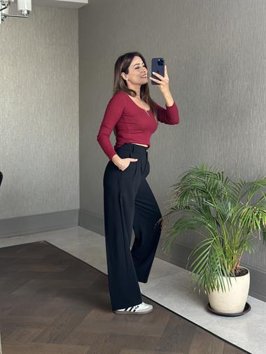 Bordo Uzun Kollu Önü Gold V Demirli Kaşkorse Kadın Body