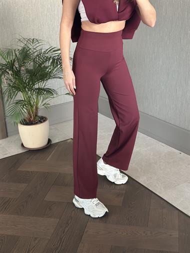 Bordo Yüksek Bel Cepsiz Kadın Yürüyüş Pantolon