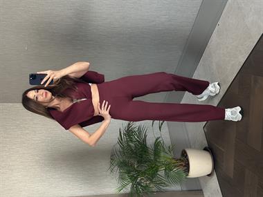 Bordo Yüksek Bel Cepsiz Kadın Yürüyüş Pantolon