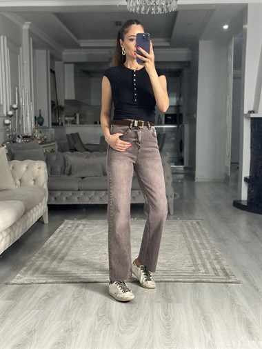 Brown Karol Straight Kesik Paça Kadın Jean Pantolon