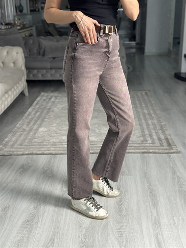 Brown Karol Straight Kesik Paça Kadın Jean Pantolon