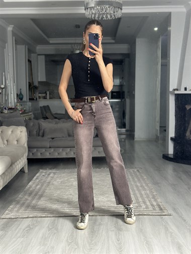 Brown Karol Straight Kesik Paça Kadın Jean Pantolon