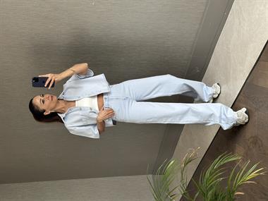 Buz Mavi Lacarino Wide Leg Paçası Dikişli Kadın Jean Pantolon