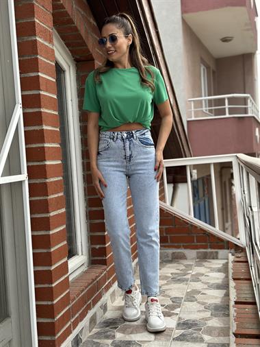 Buz Mavi Premium Mom Kadın Jean