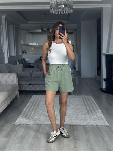 Çağla Beli Lastikli Müslin Kumaş Kadın Şort