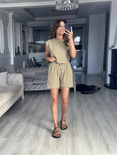 Çağla Bürümcük Bluz Şort Kadın Alt Üst Takım