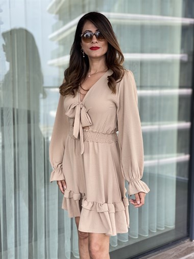 Camel Bağlama Detay Bel Gipeli Aerobin Elbise