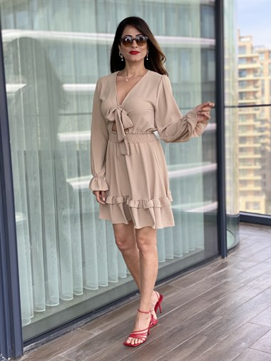 Camel Bağlama Detay Bel Gipeli Aerobin Elbise