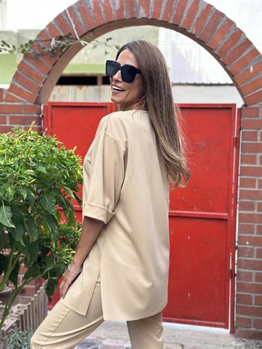 Camel Bisiklet Yaka Duble Kol Likralı Krep Kadın İkili Takım