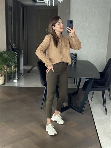 Camel Havlu Örgü Teddy Kadın Hırka