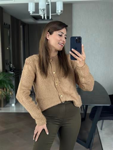 Camel Havlu Örgü Teddy Kadın Hırka