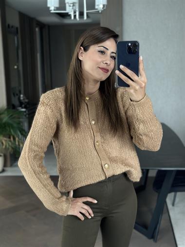 Camel Havlu Örgü Teddy Kadın Hırka