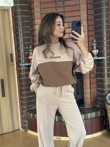 Camel Önü Paraşüt Detay Sweatshirt Pantolon Kadın Alt Üst Takım