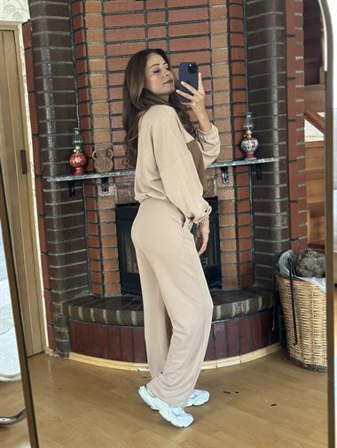 Camel Önü Paraşüt Detay Sweatshirt Pantolon Kadın Alt Üst Takım
