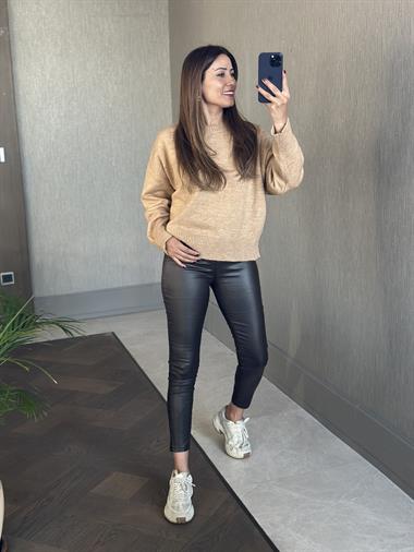 Camel Oversize Bisiklet Yaka Kadın Triko Kazak