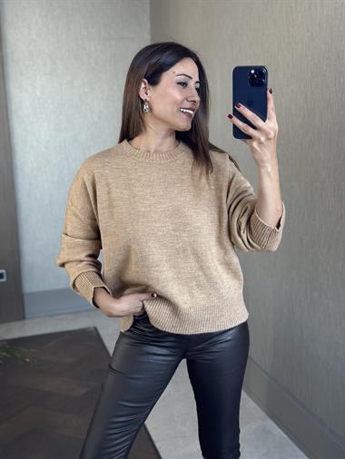 Camel Oversize Bisiklet Yaka Kadın Triko Kazak