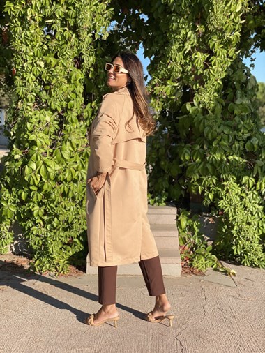 Camel Reglan Kol Kuşaklı Kadın Trençkot