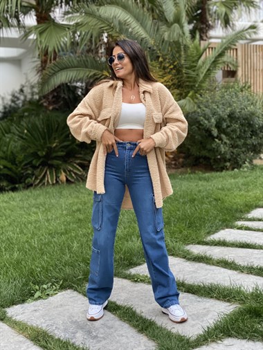 Camel Teddy Kuzu Kıvırcık Kadın Gömlek