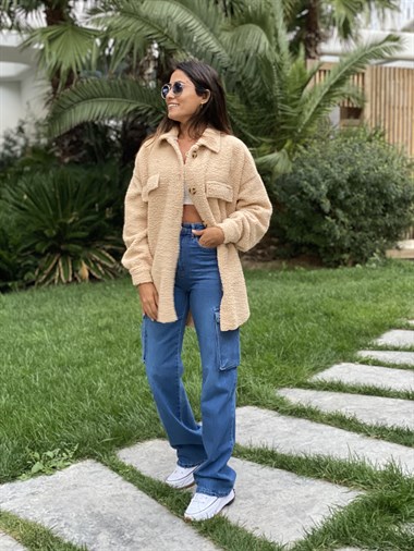 Camel Teddy Kuzu Kıvırcık Kadın Gömlek