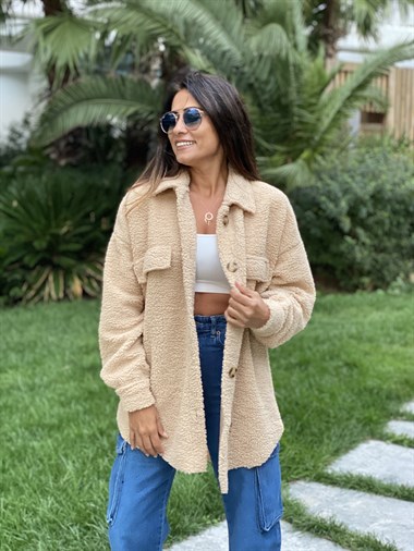 Camel Teddy Kuzu Kıvırcık Kadın Gömlek