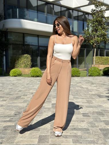 Camel Tensel Cepli Bol Paça Kadın Pantolon