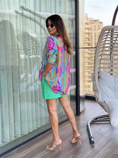 Çok Renkli Oversize  Kadın Gömlek