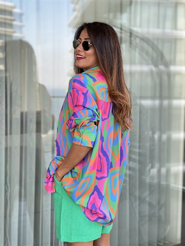 Çok Renkli Oversize  Kadın Gömlek