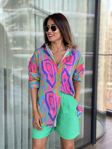 Çok Renkli Oversize  Kadın Gömlek