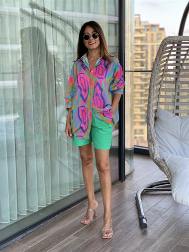 Çok Renkli Oversize  Kadın Gömlek