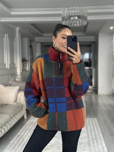 Çok Renkli Yarım Fermuarlı Kadın Sweatshirt