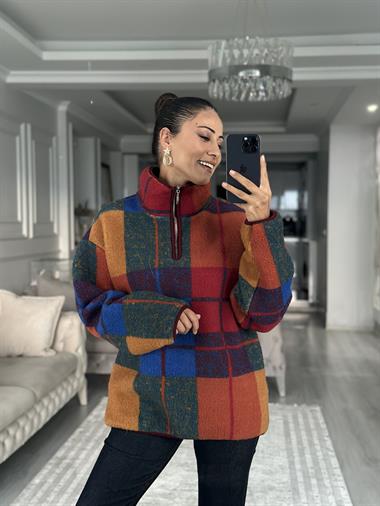 Çok Renkli Yarım Fermuarlı Kadın Sweatshirt
