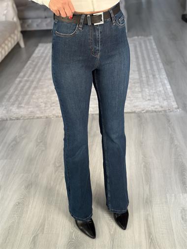 Dark Blue Lacarino Likralı İspanyol Paça Kadın Jean Pantolon