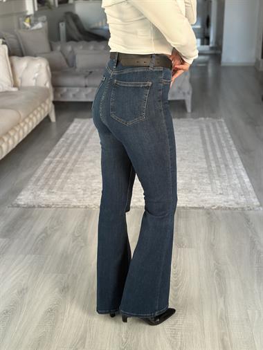 Dark Blue Lacarino Likralı İspanyol Paça Kadın Jean Pantolon
