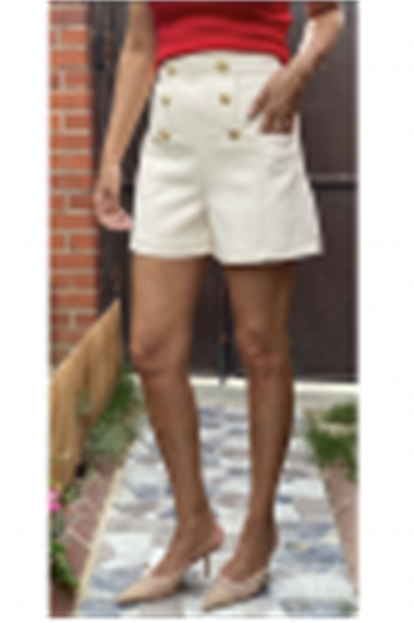 Ekru Düğme Detay Şort