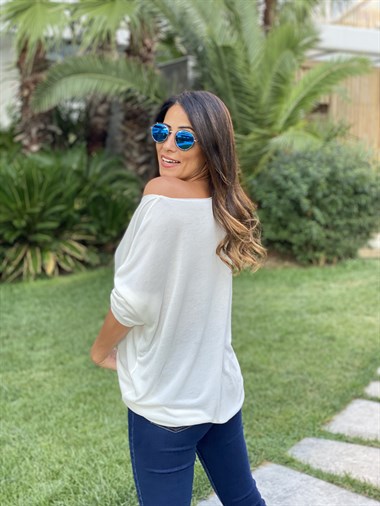 Ekru Düz Merserize Kadın Bluz
