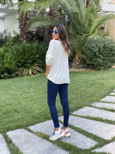 Ekru Düz Merserize Kadın Bluz