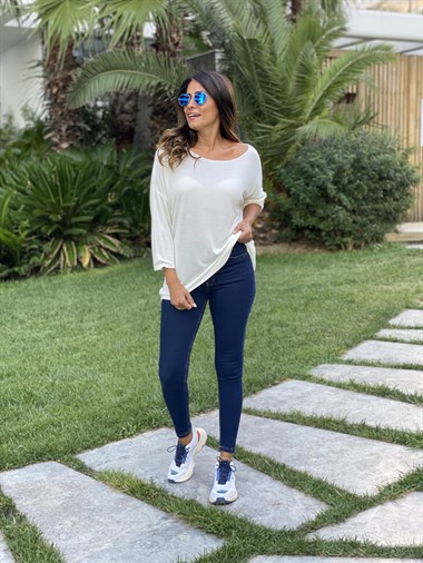 Ekru Düz Merserize Kadın Bluz