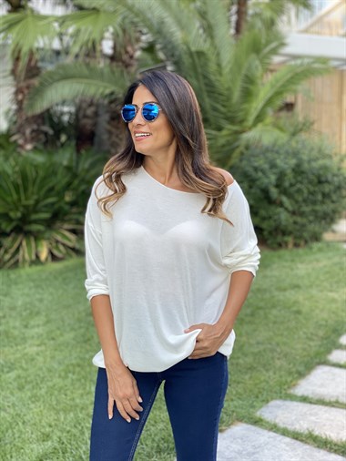 Ekru Düz Merserize Kadın Bluz