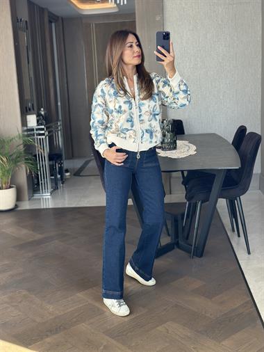 Ekru Fermuarlı Tül Detay Kadın Tasarım Triko Hırka 