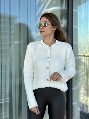 Ekru Havlu Örgü Teddy Kadın Hırka