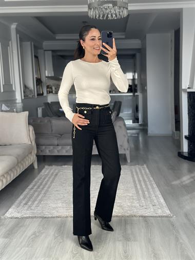 Ekru Kayık Yaka Kaşmirli Ultra Hafif Kadın Kazak