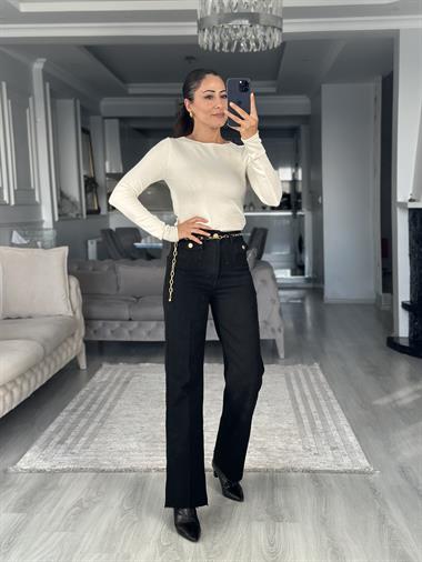 Ekru Kayık Yaka Kaşmirli Ultra Hafif Kadın Kazak