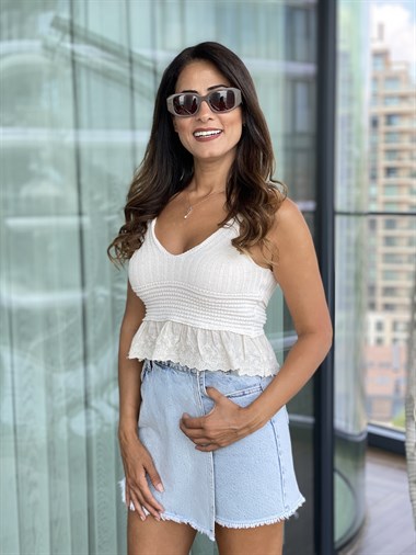 Ekru Güpür Detay Triko Kadın Atlet