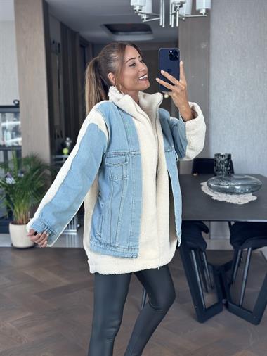 Ekru Kot Garnili Kuzu Kadın Mont