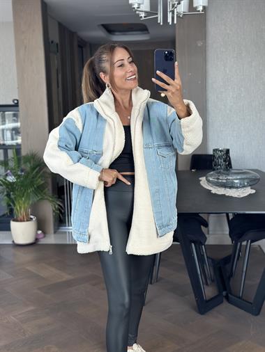 Ekru Kot Garnili Kuzu Kadın Mont