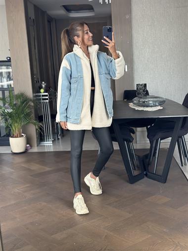 Ekru Kot Garnili Kuzu Kadın Mont